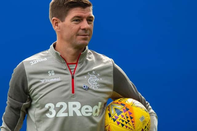 Steven Gerrard looks on at the Hummel Training Centre ahead of Rangers' tie with Legia Warsaw
