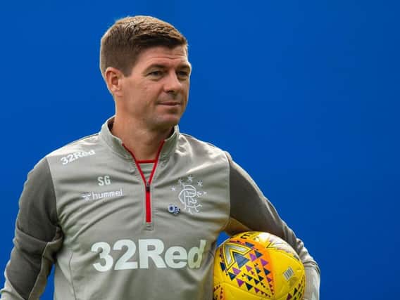 Steven Gerrard looks on at the Hummel Training Centre ahead of Rangers' tie with Legia Warsaw
