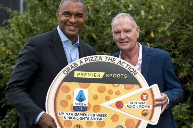 Paul Gascoigne, right, and former Celtic defender Paul Elliott help promote Premier Sports' coverage of Italian football. Picture: Alan Harvey/SNS