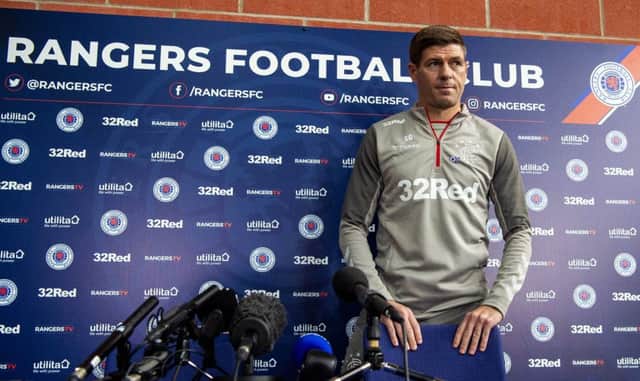 Steven Gerrard faces the media ahead of the second leg of the Europa League play-off tie against Legia Warsaw. Picture: Ross MacDonald /SNS
