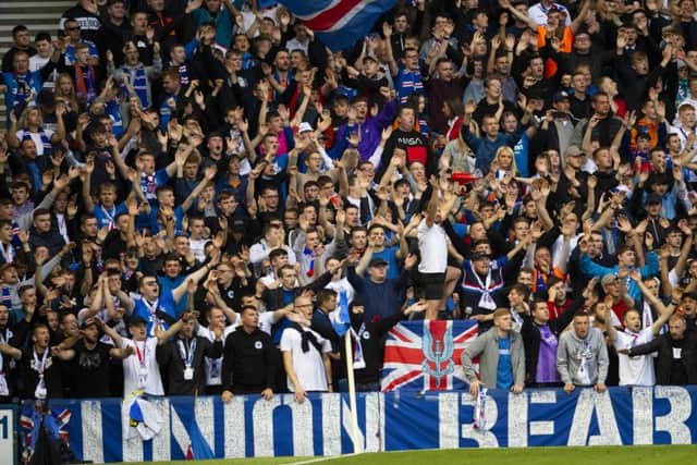 Rangers fans roar on their team during the home leg of the St Joseph's tie. Picture: Craig Williamson/SNS