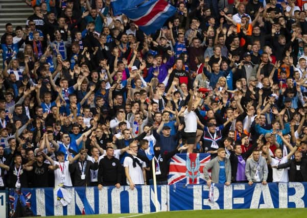 Rangers fans roar on their team during the home leg of the St Joseph's tie. Picture: Craig Williamson/SNS