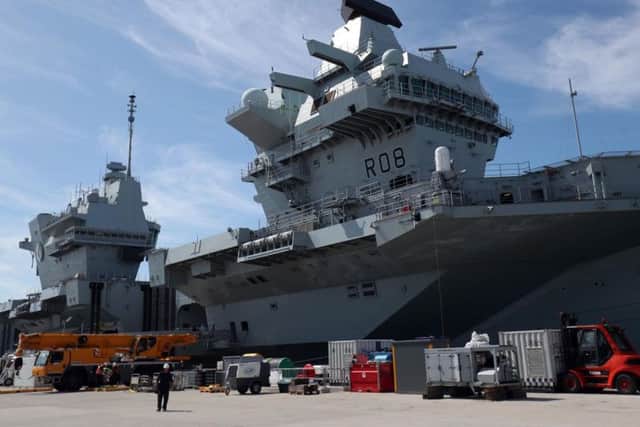HMS Queen Elizabeth at berth in HMNB Portsmouth, as her crew prepares to sail to the United States for Westlant 19, where British F35s will take part in trials.Picture: PA