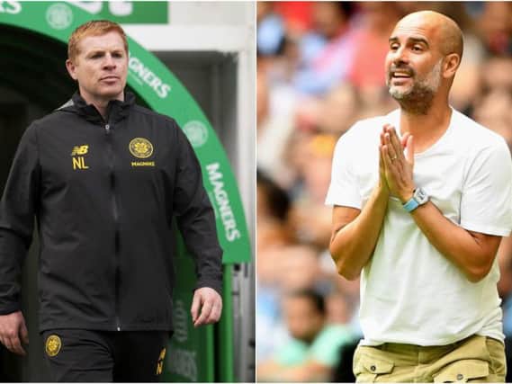 Neil Lennon (left) and Pep Guardiola are both keen on Mitchell Roberts