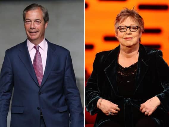 Nigel Farage (left) accused Jo Brand (right) of inciting violence with the job