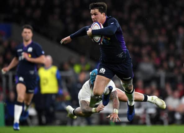 Sam Johnson will make his first Scotland appearance since his try-scoring display against England in March. Picture: Getty