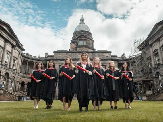 In July, these seven modern-day students from the University of Edinburgh accepted posthumous honorary degrees on behalf of the Edinburgh Seven, the first women to be admitted to study medicine in Britain, 150 years ago. Picture: Callum Bennetts/Maverick