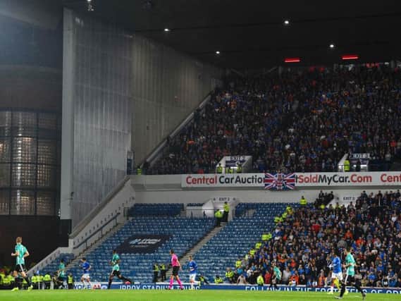 Empty seats at Ibrox at the Legia Warsaw game following Uefa's punishment. Picture: SNS