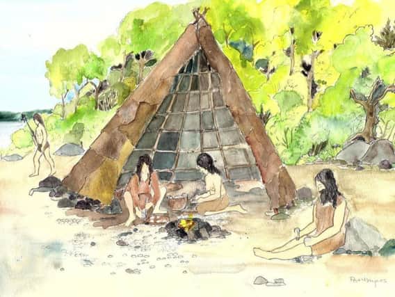 An artists impression of the Mesolithic camp at Berriedale Braes. PIC: Transport Scotland.