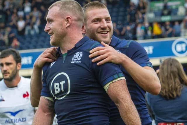 Scotland's Stuart Hogg, left, and Finn Russell after the 17-14 win over France. Picture: Bill Murray/SNS/SRU