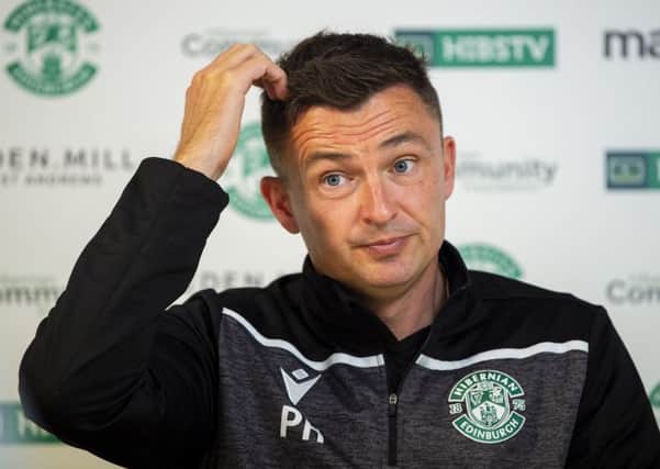 Hibs manager Paul Heckingbottom at an East Mains press conference. Picture: Ross MacDonald/SNS
