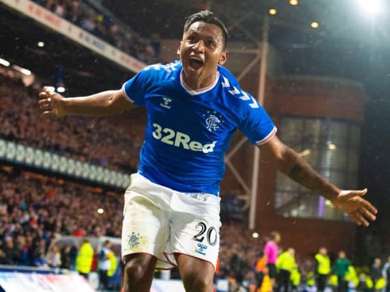 Alfredo Morelos celebrates scoring in Europe.