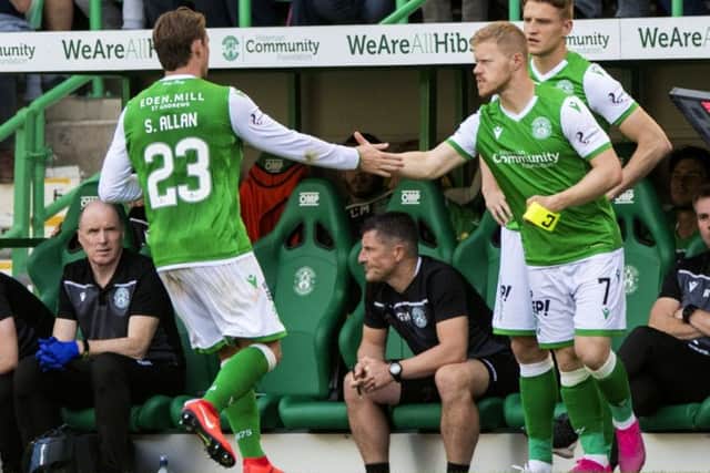 The substitution of Scott Allan was booed by Hibs fans. Photograph: Alan Harvey/SNS