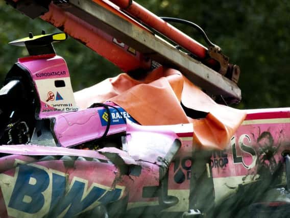 The damaged car of BWT Arden's French driver Anthoine Hubert who died in the crash. Picture: Remko de Waal/AFP/Getty Images