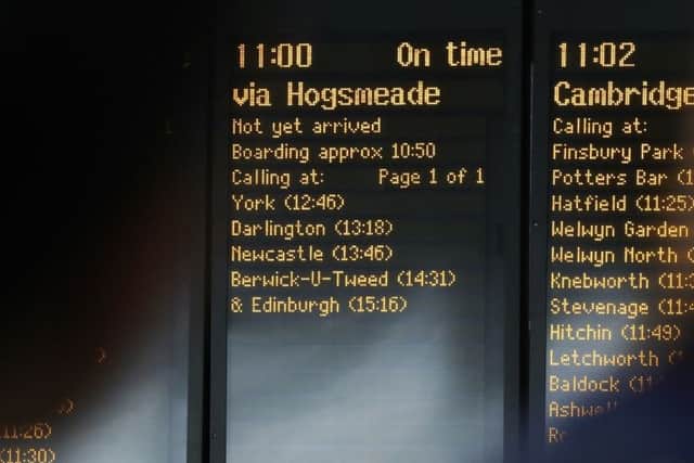 The Hogwarts Express is shown on the information  board at  Kings Cross. Picture: Chris Radburn/PA Wire