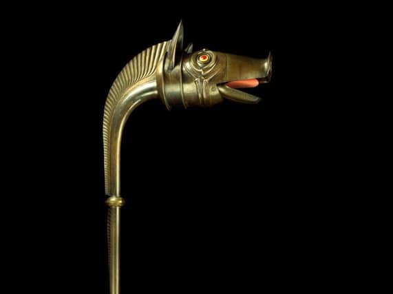 A replica of the Deskford Carnyx, found in Aberdeenshire in 1816. The war horn was intended to inspire troops and terrify the enemy, but was also used at feasts, festivals and on holy days. PIC: NMS.