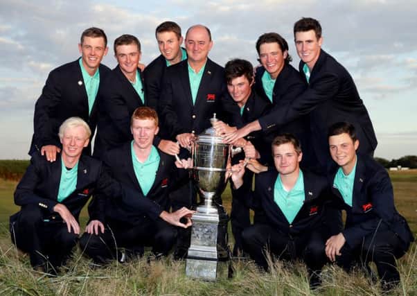 The GB & Ireland team celebrate victory in the 2015 Walker Cup at Royal Lytham & St Annes. Picture: Clint Hughes/Getty