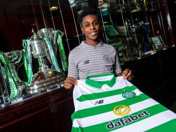 Jeremie Frimpong is unveiled as a Celtic player