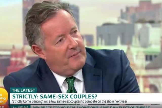 Hosts PiersMorgan and Susanna Reid clashed with former DUP health minister Mr Wells, who said that Strictly is family viewing. Picture: GMB