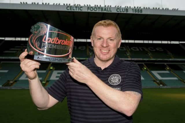 Celtic manager Neil Lennon receives the Ladbrokes Manager of the Month Award for August. Picture: SNS Group