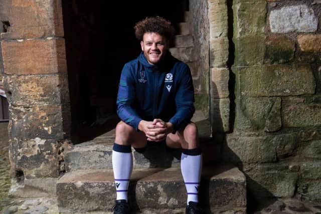 Duncan Taylor is all smiles as the Scotland Rugby World Cup squad is unveiled at Linlithgow Palace