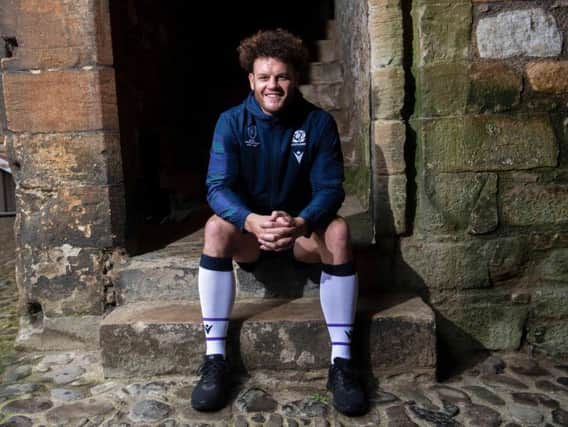 Duncan Taylor is all smiles as the Scotland Rugby World Cup squad is unveiled at Linlithgow Palace