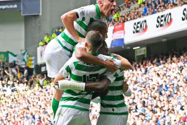 Scott Brown celebrates during Sunday's Old Firm victory at Ibrox.