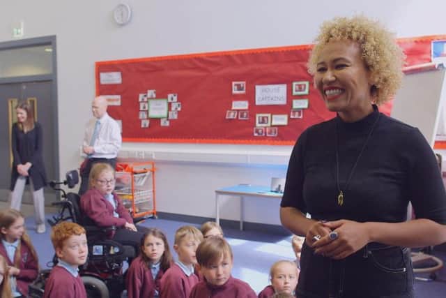 Visiting her old primary school, Alford Primary, as part of Emeli Sande's Street Symphony