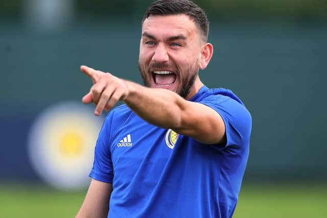 Robert Snodgrass enjoying himself during Scotland training at Oriam ahead of the game against Russia. Picture: Ian MacNicol/Getty
