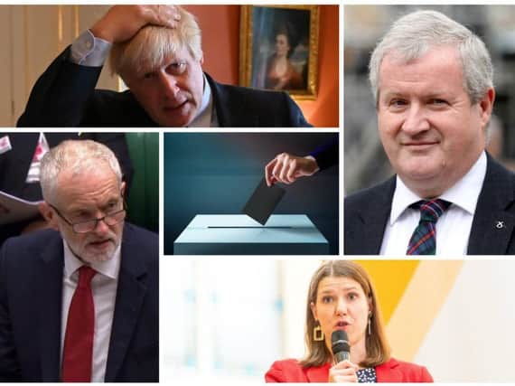 From top left clockwise: Boris Johnson (Conservative leader), Ian Blackford (SNP Westminster leader), Jo Swinson (UK Liberal Democrat leader) and Jeremy Corbyn (Labour leader). Picture: PA