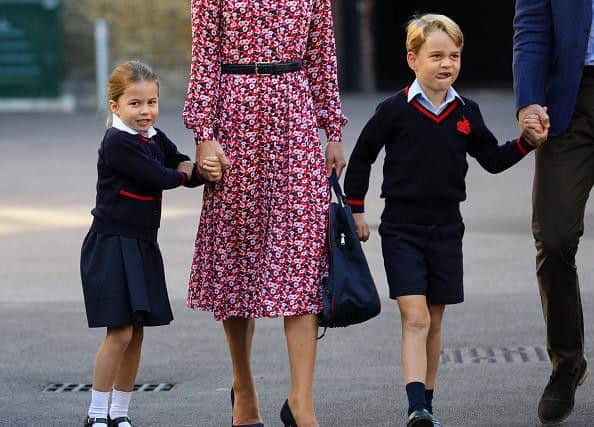 Princess Charlotte was accompanied by her older brother Prince George, six, and the Duke and Duchess of Cambridge.