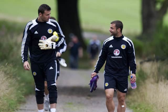 David Marshall and Shaun Maloney, right, were team-mates at Scotland, Celtic and Hull but will be on opposite sides at Hampden, with Maloney on Belgium's coaching team. Picture: Craig Williamson/SNS