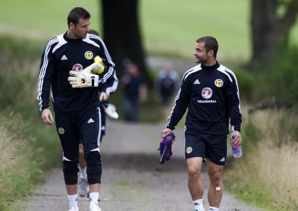 David Marshall and Shaun Maloney, right, were team-mates at Scotland, Celtic and Hull but will be on opposite sides at Hampden, with Maloney on Belgium's coaching team. Picture: Craig Williamson/SNS