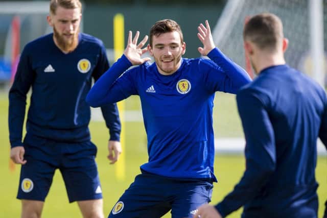 Scotland captain Andy Robertson during training at Oriam. Picture: Alan Harvey/SNS
