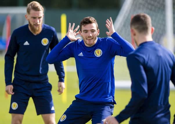 Scotland captain Andy Robertson during training at Oriam. Picture: Alan Harvey/SNS