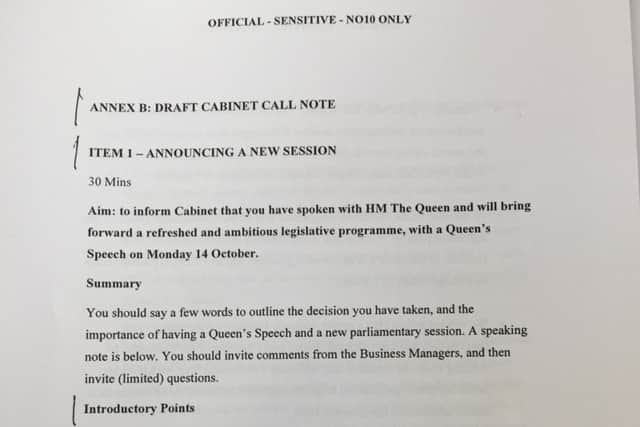 The documents show the government's prorogation plans.