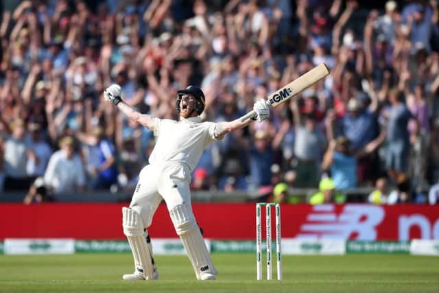 Stoked up: Ben Stokes celebrates hitting the winning run at Headingley after the greatest-ever innings.  Photograph: Gareth Copley