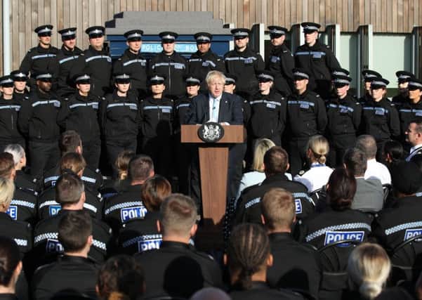 West Yorkshire police criticised Boris Johnson for making a political speech before a backdrop of its officers. Picture: Danny Lawson/PA
