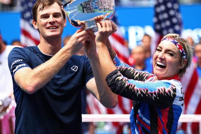Jamie Murray and Bethanie Mattek-Sands left the trophy after their mixed doubles triumph at the US Open. Picture: Clive Brunskill/Getty Images