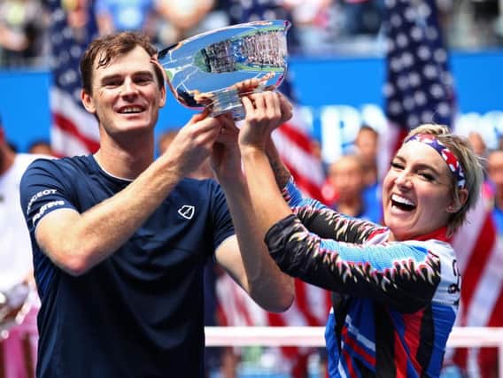 Jamie Murray and Bethanie Mattek-Sands left the trophy after their mixed doubles triumph at the US Open. Picture: Clive Brunskill/Getty Images