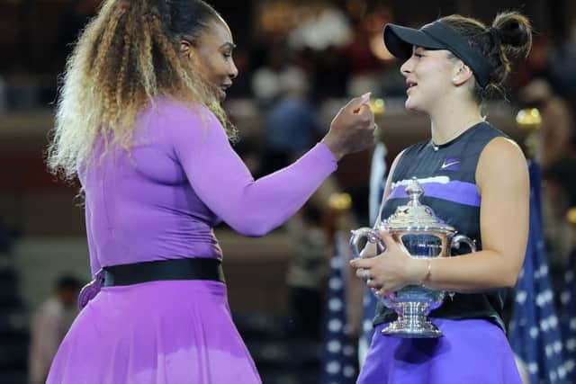 Bianca Andreescu of Canada embraces Serena Williams after winning the US Open. Picture: Elsa/Getty Images
