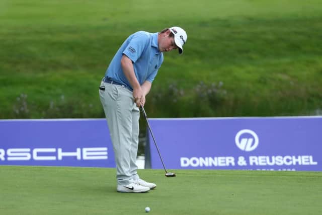 Bob MacIntyre putts for an eagle on the 18th green on the final day of the European Open, but his effort landed agonisingly short, leaving the Scot to finish second. Picture: Getty