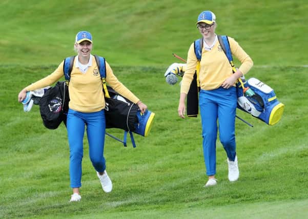 Hannah Darling, right, and Annabell Fuller during a practice round for the Ping Junior Solheim Cup. Picture: Jamie Squire/WME IMG via Getty