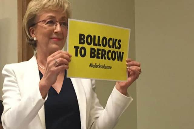 When a 'Bollocks to Brexit' sticker was spotted in the Speaker's car it was met with a backlash from Brexiteers like Andrea Leadsom MP. PA