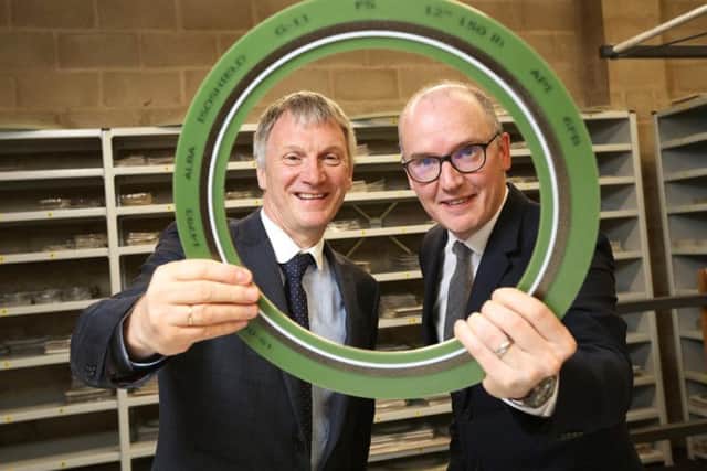 Trade minister Ivan McKee and Alba Gasket managing director Gavin Sim. Picture: Simon Price