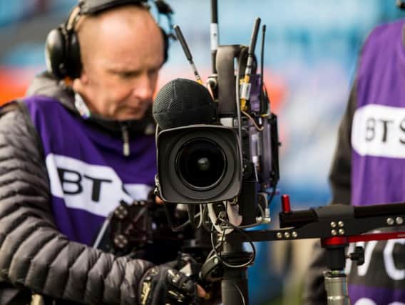 BT Sport camera crews film at a Scottish Premiership match. Top-flight fixtures from Scotland will be screened live in Italy this weekend