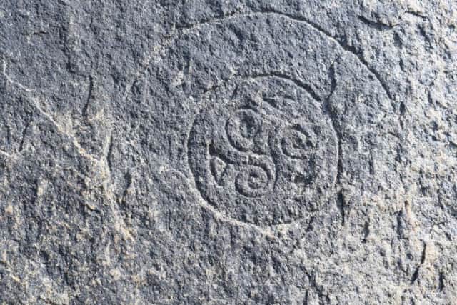 The triskele - a Celtic three-spiral design - discovered a few weeks ago in Balemartine, Tiree. A similar design can be found on the cover of Vilborg
Davsdttir's novel Auur. PIC: Contributed.