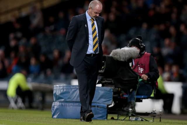 A pensive Scotland manager Steve Clarke during the 4-0 defeat by Belgium at Hampden. Picture: Graham Stuart/PA Wire