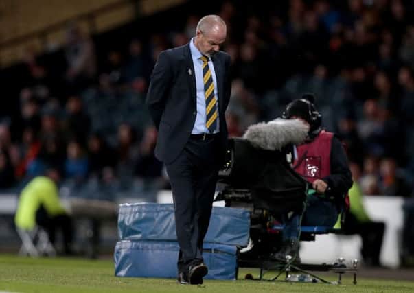 A pensive Scotland manager Steve Clarke during the 4-0 defeat by Belgium at Hampden. Picture: Graham Stuart/PA Wire