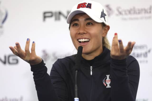 Danielle Kang faces the media at Gleneagles